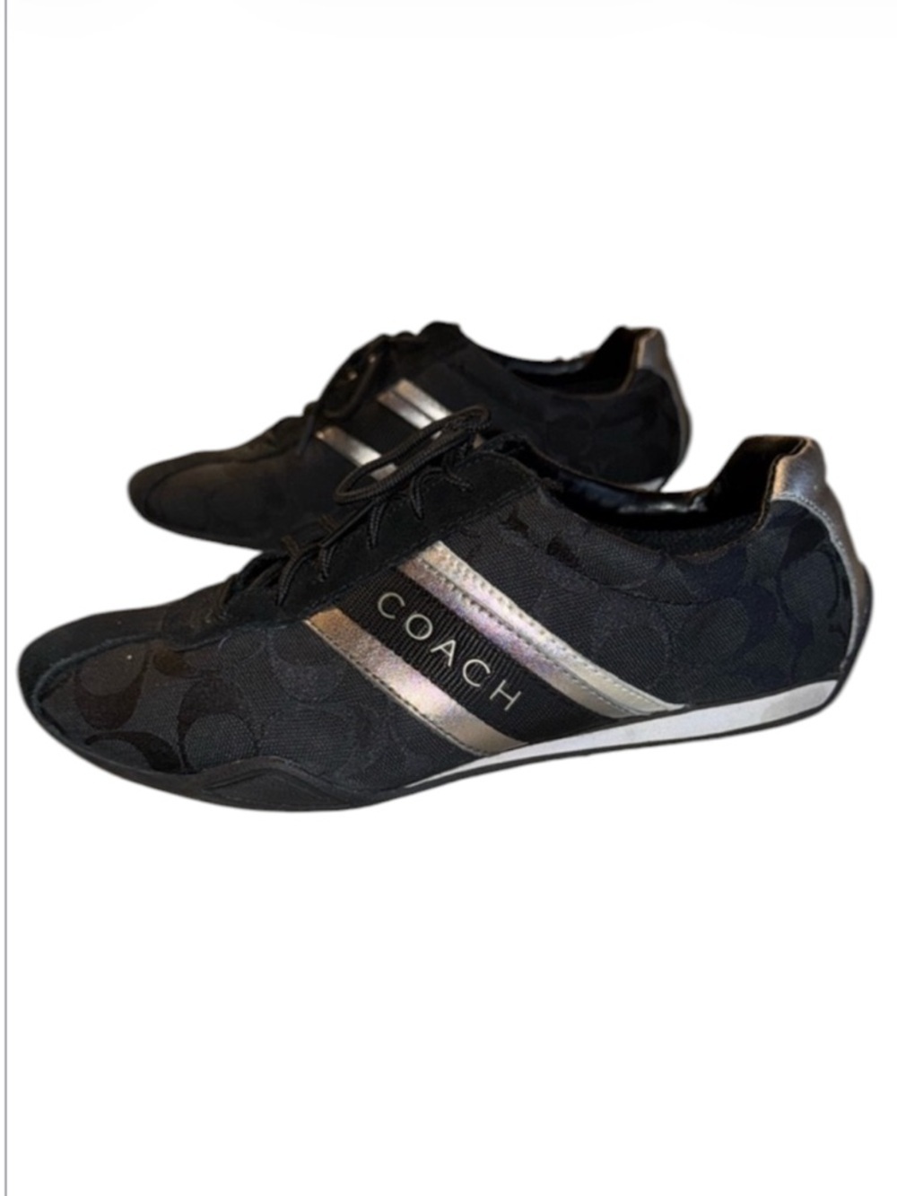 Y2K Coach Jayme Signature Canvas Sneakers Black Silver Racing Style Sz 8 Box - Picture 7 of 15